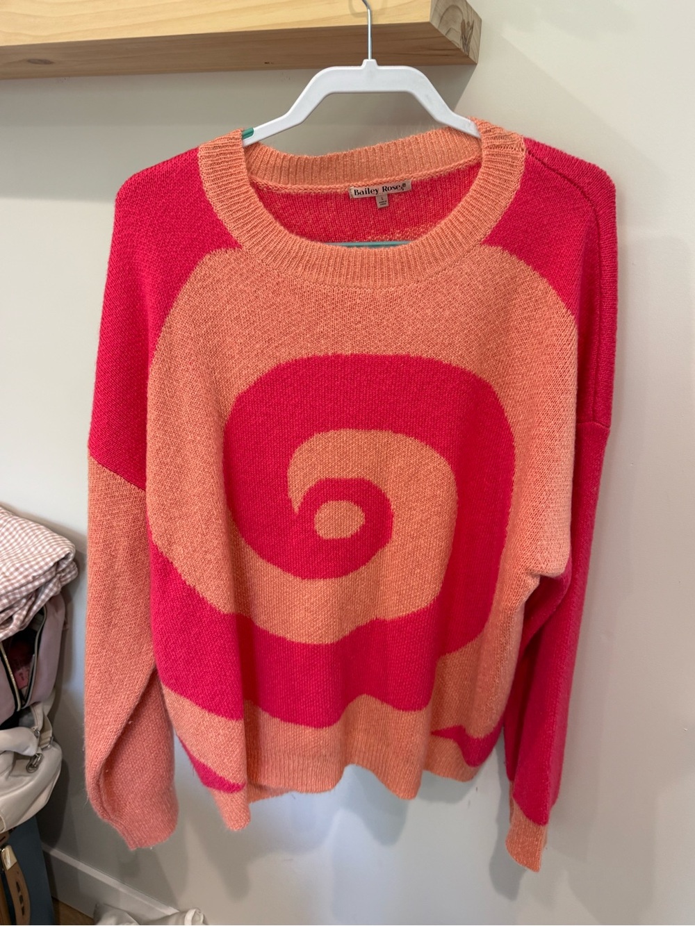 Bailey Rose Pink & Orange Spiral Crewneck Sweater